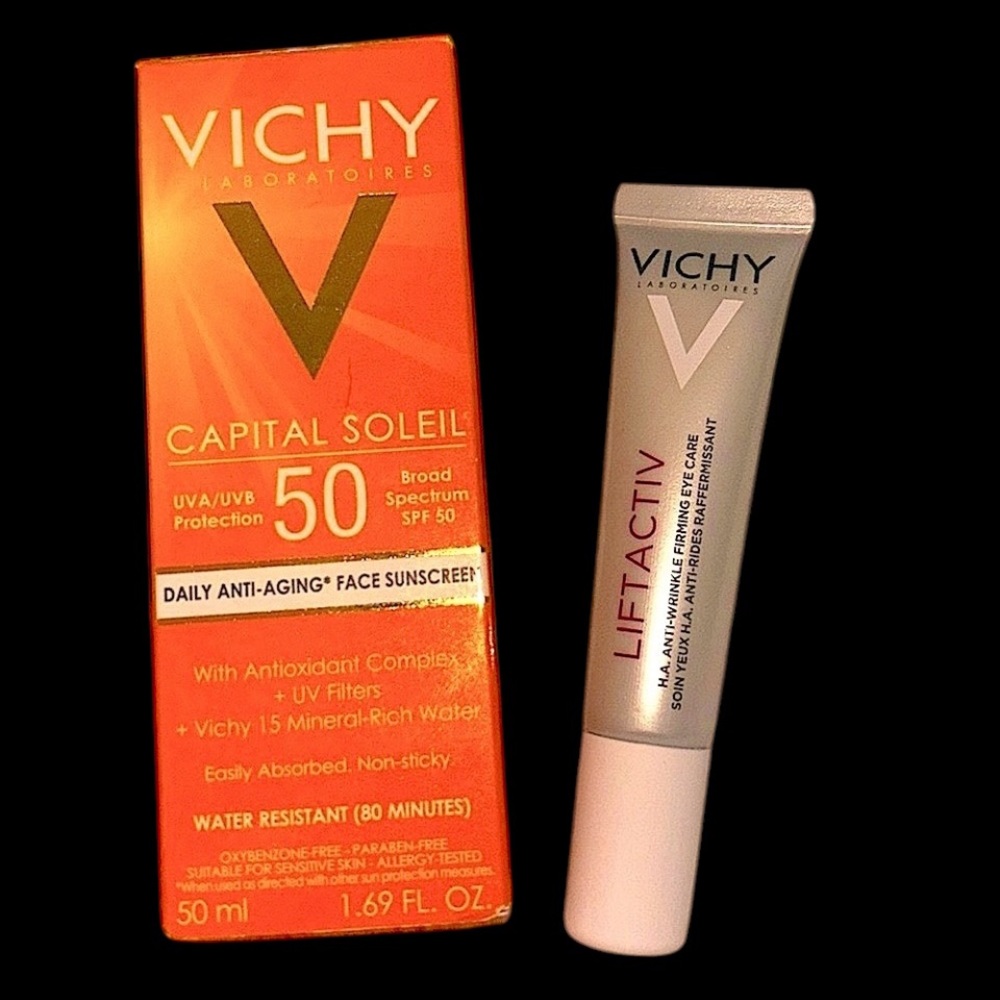DUO: Vichy Skincare CapitalSoleil 50 Face +Lift Activ eye cream NIB ♥️COMBO DEAL